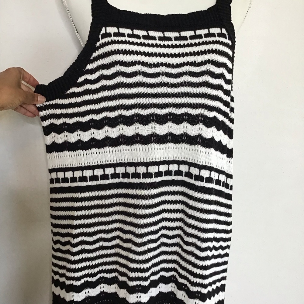 Joie Women Elegant Black White Monochrome Striped Knit Crochet Maxi Dress XL - Picture 7 of 11